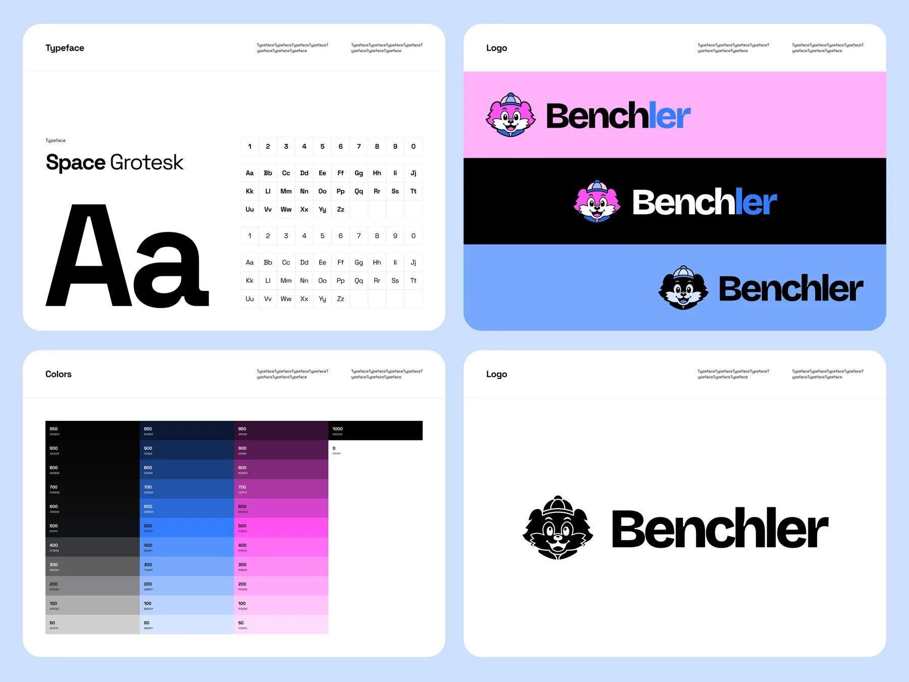 Benchler typography, color palette and responsive logo variants.