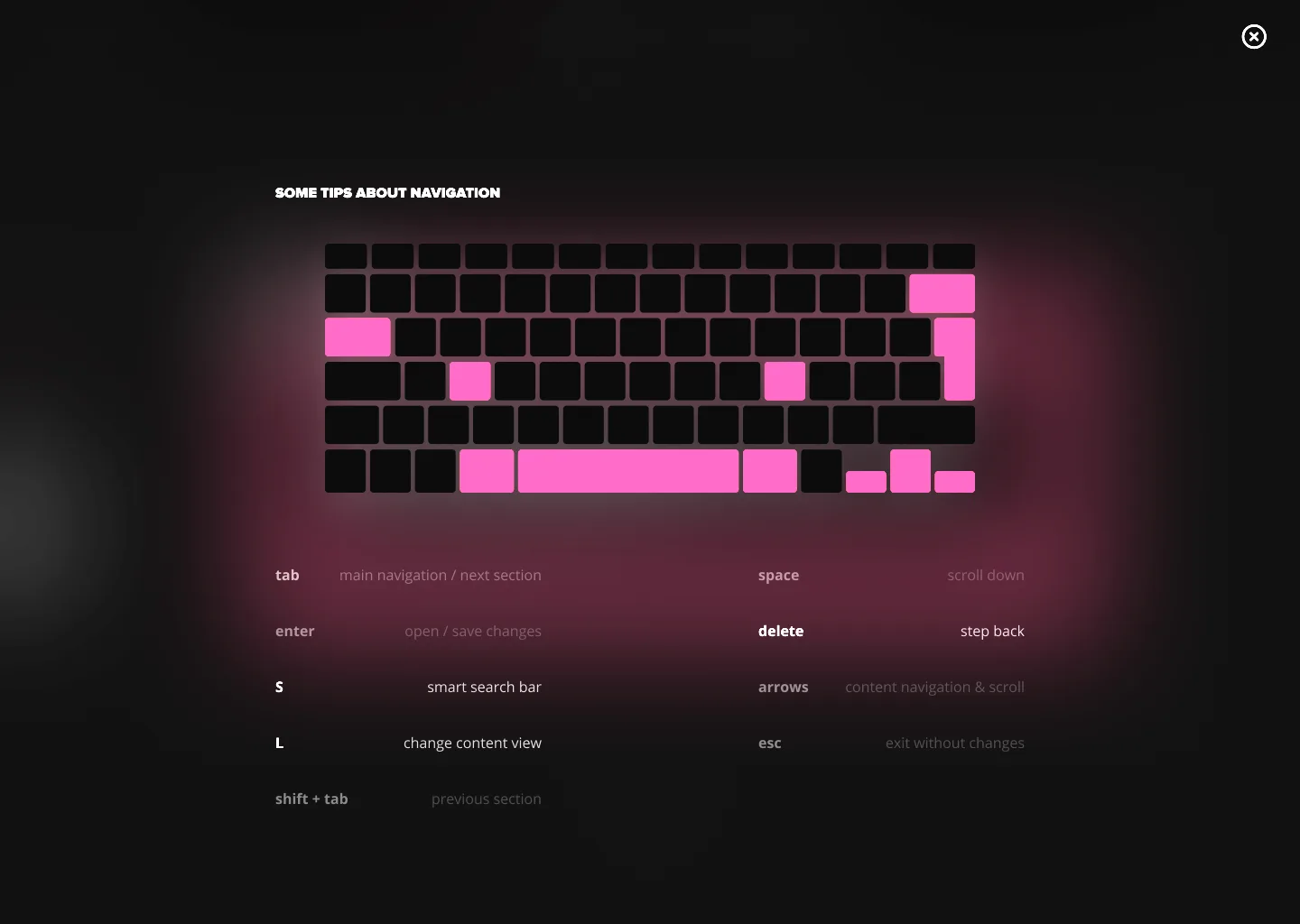 Keyboard navigation concept for an enterprise portfolio platform.