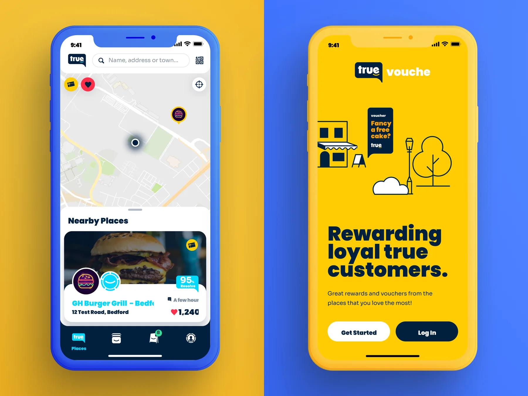 Local discovery map and mobile customer rewards interface.