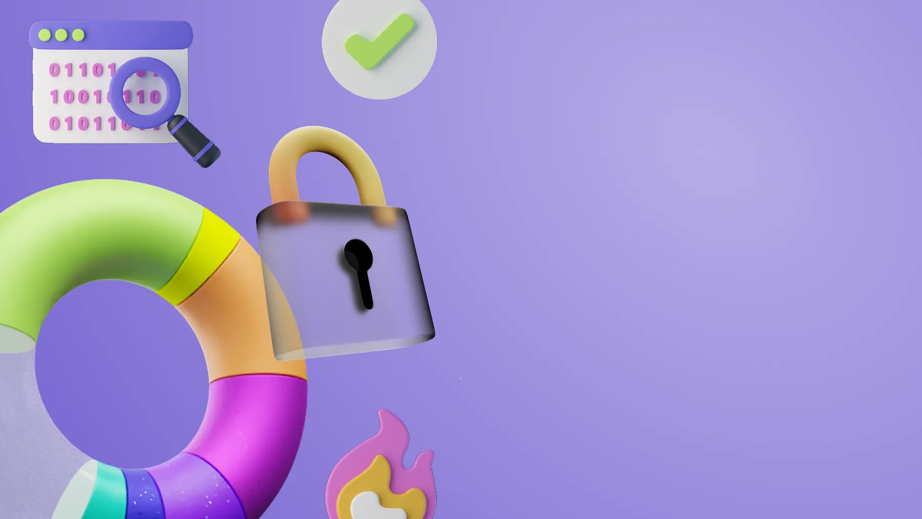 Product illustrations representing support, security and feedback.