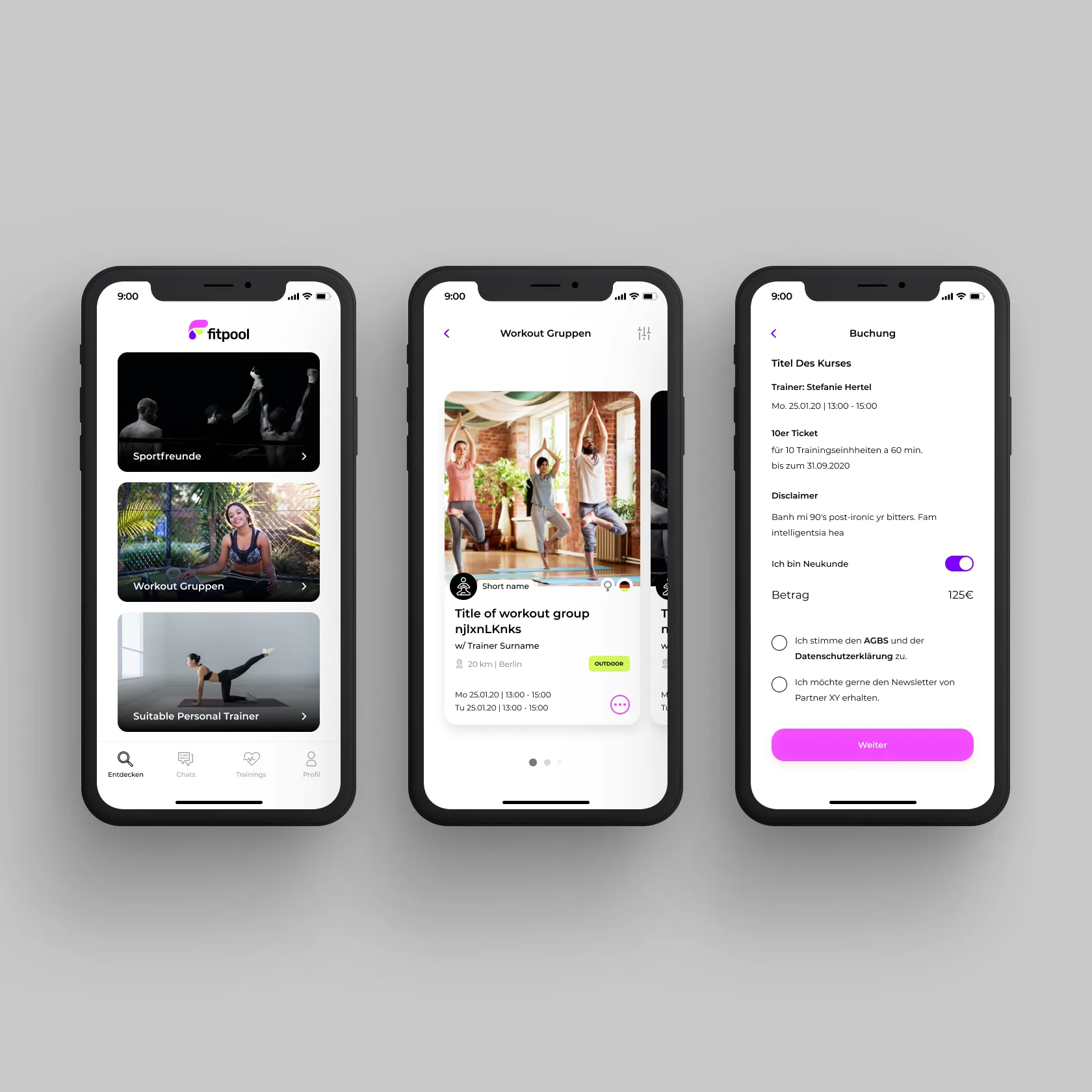 Marketplace discovery feed, listings and seller profile screens.